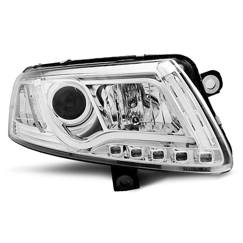 Fari Led stile luce diurna con tubo fibra ottica Audi A6 C6 04-08 Chrome