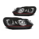Coppia di fari DRL vera luce U-Type Volkswagen Golf VI 08-12 Neri con linea Rossa