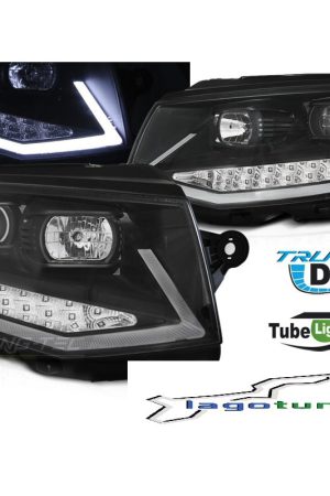 Coppia di fari DRLvera luce diurna con tubo fibra ottica Volkswagen T6 2015- Neri