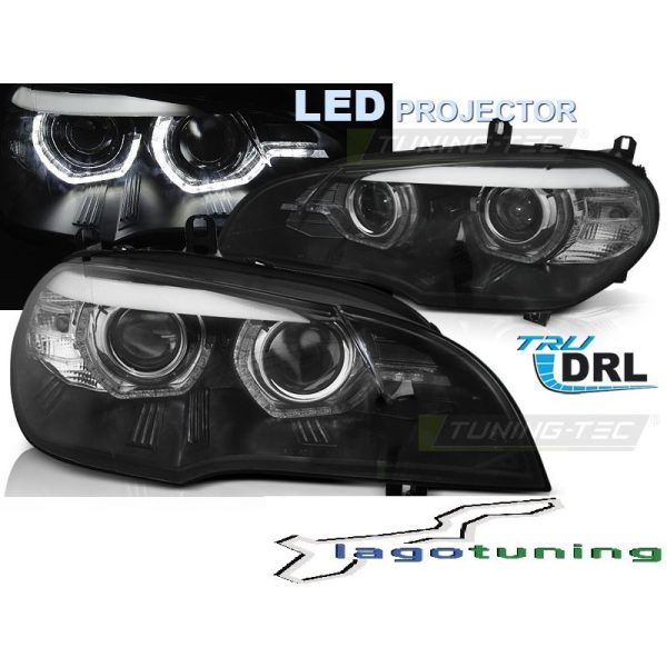 Fari anteriori Led Projector DRL AFS per BMW X5 E70 07-13 Neri Xenon Oem