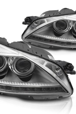 Coppia di fari Xenon stile luce diurna Led Mercedes Classe S W221 2005-2009 Chrome