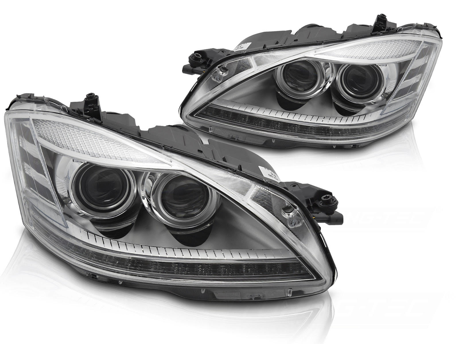 Coppia di fari Xenon stile luce diurna Led Mercedes Classe S W221 2005-2009 Chrome