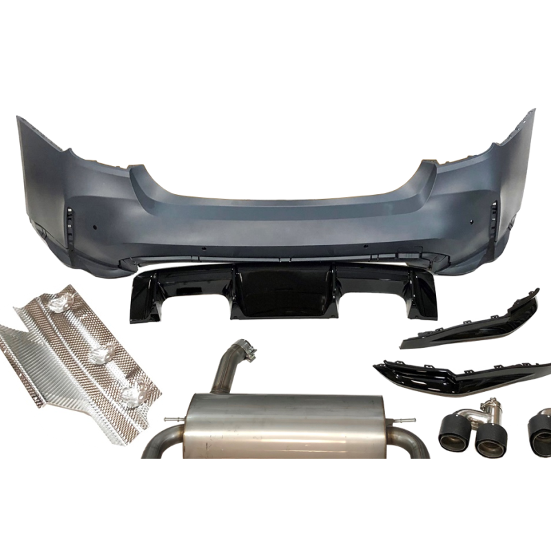 Paraurti posteriore BMW Serie 3 F30 Look G80 2 uscite doppie - immagine 2